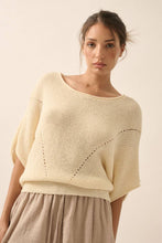 Load image into Gallery viewer, Short-Sleeve Pointelle Ribbed Knit Sweater