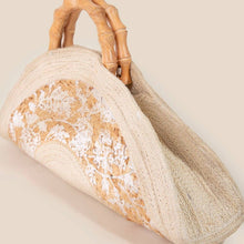 Load image into Gallery viewer, Floral Print Two Tone Jute Tote Bag