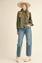 Load image into Gallery viewer, Green Plaid Lace Trim Blouse