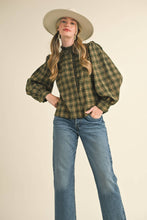 Load image into Gallery viewer, Green Plaid Lace Trim Blouse
