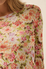Load image into Gallery viewer, Floral Mesh Lettuce-Edge Thumbhole Top