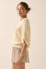 Load image into Gallery viewer, Short-Sleeve Pointelle Ribbed Knit Sweater