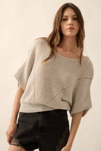 Load image into Gallery viewer, Short-Sleeve Pointelle Ribbed Knit Sweater