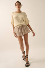 Load image into Gallery viewer, Short-Sleeve Pointelle Ribbed Knit Sweater