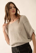 Load image into Gallery viewer, Short-Sleeve Pointelle Ribbed Knit Sweater