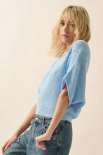 Load image into Gallery viewer, Short-Sleeve Pointelle Ribbed Knit Sweater