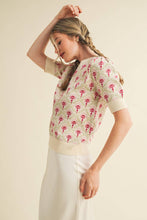 Load image into Gallery viewer, FLORAL PATTERN SHORT SLEEVE SWEATER