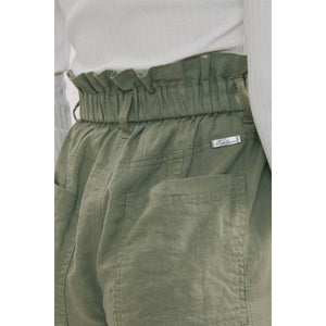 Linen High Rise Paperbag Shorts-Olive