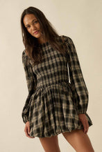 Load image into Gallery viewer, Plaid Flannel Smocked Bubble Mini Dress