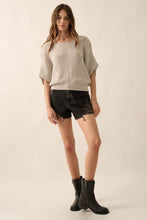 Load image into Gallery viewer, Short-Sleeve Pointelle Ribbed Knit Sweater