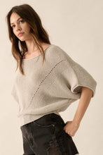 Load image into Gallery viewer, Short-Sleeve Pointelle Ribbed Knit Sweater