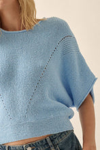 Load image into Gallery viewer, Short-Sleeve Pointelle Ribbed Knit Sweater