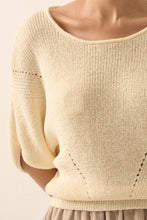 Load image into Gallery viewer, Short-Sleeve Pointelle Ribbed Knit Sweater