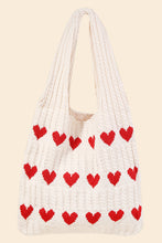 Load image into Gallery viewer, Crochet Knit Hearts Tote Bag