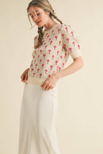 Load image into Gallery viewer, FLORAL PATTERN SHORT SLEEVE SWEATER