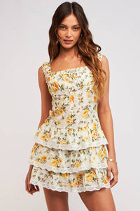 Yellow Floral Mini Dress by Sky to Moon