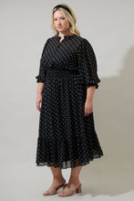 Load image into Gallery viewer, Irene Black and White Bow Smocked Midi Dress - Curvy