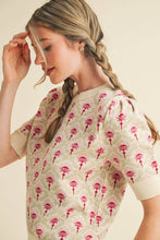 Load image into Gallery viewer, FLORAL PATTERN SHORT SLEEVE SWEATER