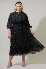 Load image into Gallery viewer, Irene Black and White Bow Smocked Midi Dress - Curvy
