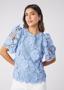 Marty 3-D Lace Flower Blouse Top by Abbey Glass