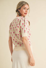 Load image into Gallery viewer, FLORAL PATTERN SHORT SLEEVE SWEATER