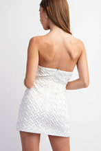 Load image into Gallery viewer, Strapless White Textured Mini Dress with Slit

