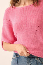 Load image into Gallery viewer, Short-Sleeve Pointelle Ribbed Knit Sweater