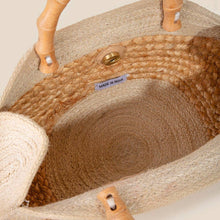 Load image into Gallery viewer, Floral Print Two Tone Jute Tote Bag