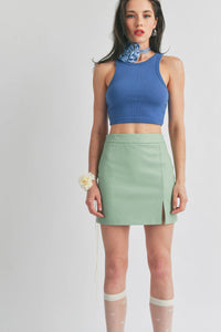 Vegan Leather Mini Skirt with Front Slit