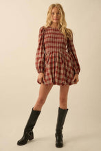 Load image into Gallery viewer, Plaid Flannel Smocked Bubble Mini Dress
