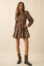 Load image into Gallery viewer, Plaid Flannel Smocked Bubble Mini Dress