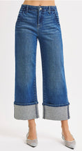 Load image into Gallery viewer, Risen High Rise Wide Cropped Rhinestone Embellished Leg Jeans- 21241 Dark Wash