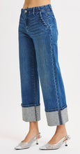 Load image into Gallery viewer, Risen High Rise Wide Cropped Rhinestone Embellished Leg Jeans- 21241 Dark Wash