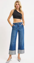 Load image into Gallery viewer, Risen High Rise Wide Cropped Rhinestone Embellished Leg Jeans- 21241 Dark Wash
