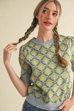 Load image into Gallery viewer, FLORAL PATTERN SHORT SLEEVE SWEATER