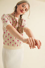 Load image into Gallery viewer, FLORAL PATTERN SHORT SLEEVE SWEATER
