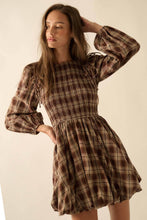 Load image into Gallery viewer, Plaid Flannel Smocked Bubble Mini Dress