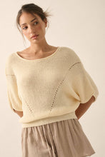 Load image into Gallery viewer, Short-Sleeve Pointelle Ribbed Knit Sweater