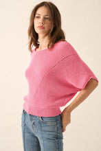 Load image into Gallery viewer, Short-Sleeve Pointelle Ribbed Knit Sweater