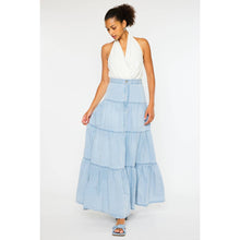 Load image into Gallery viewer, Tiered Denim Maxi Skirt - Light Wash

