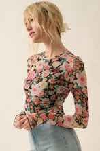 Load image into Gallery viewer, Floral Mesh Lettuce-Edge Thumbhole Top