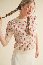 Load image into Gallery viewer, FLORAL PATTERN SHORT SLEEVE SWEATER
