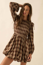 Load image into Gallery viewer, Plaid Flannel Smocked Bubble Mini Dress