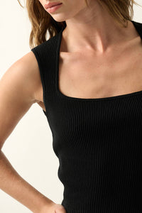 Solid Ribbed Knit Cropped Tank Top