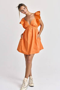 Audrey Tie Back Ruffle Mini Dress - Orange
