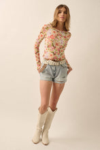 Load image into Gallery viewer, Floral Mesh Lettuce-Edge Thumbhole Top