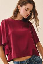 Load image into Gallery viewer, Relaxed Fit Short Flutter Sleeves Satin Top