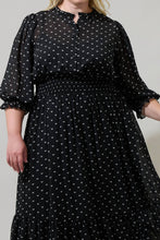 Load image into Gallery viewer, Irene Black and White Bow Smocked Midi Dress - Curvy