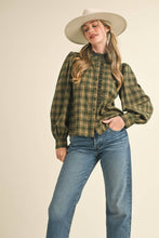 Load image into Gallery viewer, Green Plaid Lace Trim Blouse