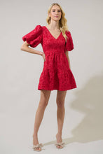 Load image into Gallery viewer, Red Jacquard Tiered Mini Dress